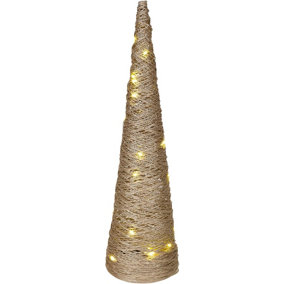 URBNLIVING 80cm LED Light Up Christmas Tree Single Cone Gold Pyramids Glitter Fairy Lights Ornament