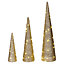 URBNLIVING 80cm LED Light Up Christmas Tree Single Cone Gold Pyramids Glitter Fairy Lights Ornament