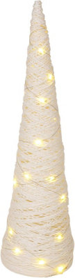 URBNLIVING 80cm LED Light Up Christmas Tree White with Glitter Single Cone Pyramids Glitter Fairy Lights Ornament