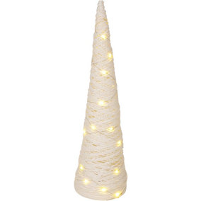 URBNLIVING 80cm LED Light Up Christmas Tree White with Glitter Single Cone Pyramids Glitter Fairy Lights Ornament