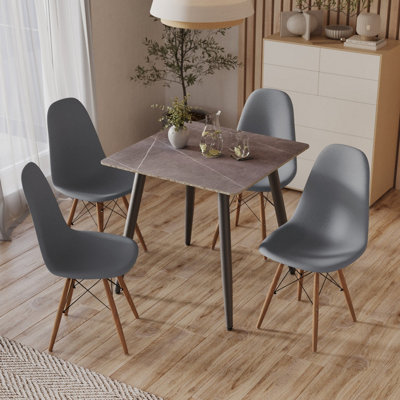 URBNLIVING 80cm Width 5 Pcs Ceramic Square Armani Grey Table with Grey Chairs Set