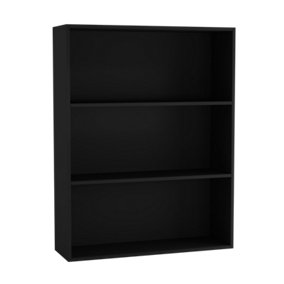 URBNLIVING 80cm Width Black Colour Wide 3 Shelf Tier Wooden Bookcase Cabinet Storage Shelving Display Shelves Unit