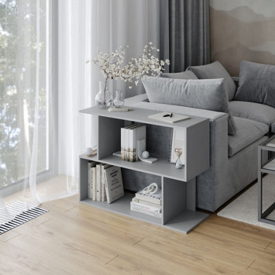URBNLIVING 80cm Width Grey 2-Tier Bookcase Irregular Storage Shelf Wooden Shelving Display Organiser Unit