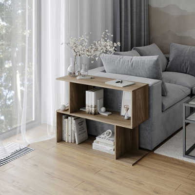 URBNLIVING 80cm Width Oak 2-Tier Bookcase Irregular Storage Shelf Wooden Shelving Display Organiser Unit