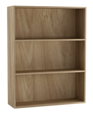 URBNLIVING 80cm Width Oak Colour Wide 3 Shelf Tier Wooden Bookcase Cabinet Storage Shelving Display Shelves Unit