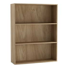 URBNLIVING 80cm Width Oak Colour Wide 3 Shelf Tier Wooden Bookcase Cabinet Storage Shelving Display Shelves Unit