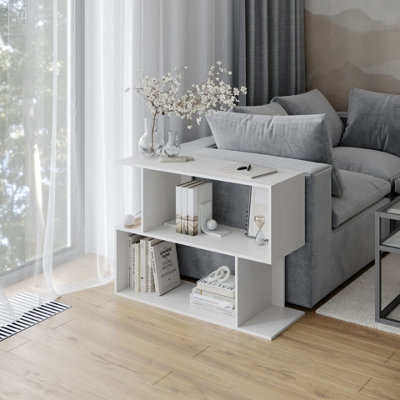 URBNLIVING 80cm Width White 2-Tier Bookcase Irregular Storage Shelf Wooden Shelving Display Organiser Unit