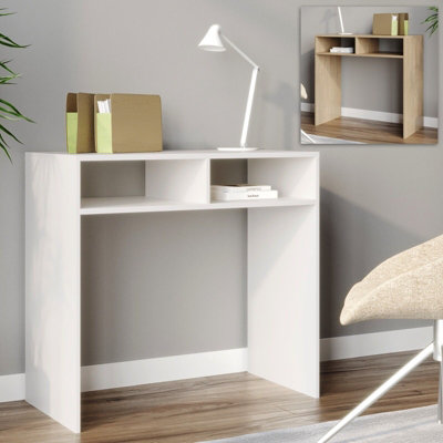 URBNLIVING 80cm Width Wood Console Table PC Laptop Computer Desk Office Hallway 2 Storage Shelves White Colour