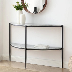 URBNLIVING 83cm Height Half Moon Tiered Marble Effect Entry Console Table Faux Grey