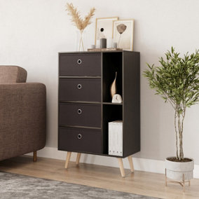 URBNLIVING 84cm Height Black 6 Section Wooden Storage Bookcase with Beech Legs Black Drawers
