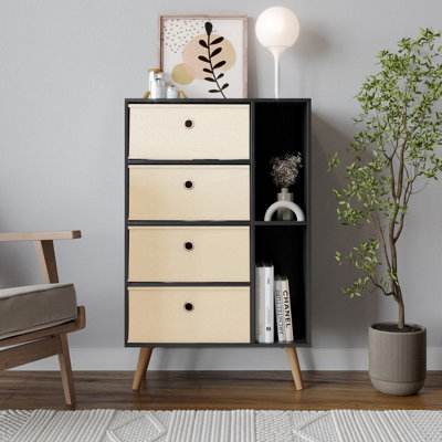 URBNLIVING 84cm Height Black 6 Section Wooden Storage Bookcase with ...