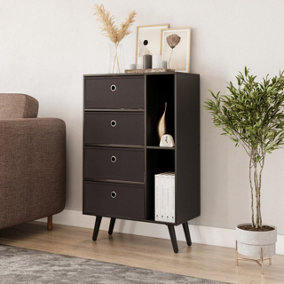 URBNLIVING 84cm Height Black 6 Section Wooden Storage Bookcase with Black Legs Black Drawers