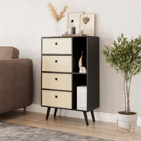 URBNLIVING 84cm Height Black 6 Section Wooden Storage Bookcase with Black Legs Cream Drawers