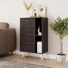 URBNLIVING 84cm Height Black 6 Section Wooden Storage Bookcase with White Legs Black Drawers