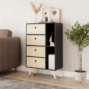 URBNLIVING 84cm Height Black 6 Section Wooden Storage Bookcase with White Legs Cream Drawers
