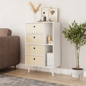 URBNLIVING 84cm Height White 6 Section Wooden Storage Bookcase with White Legs Off White Drawers