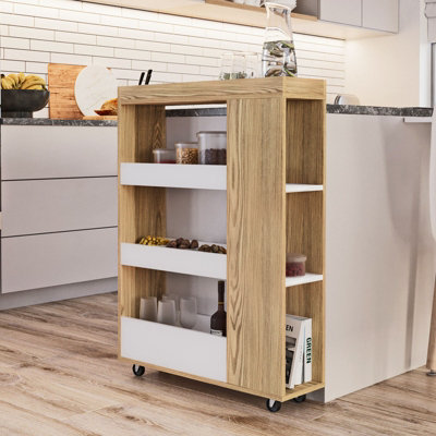 Tier 7-Tier Standing Shelf, Wood Spice Rack On Wheels Next To