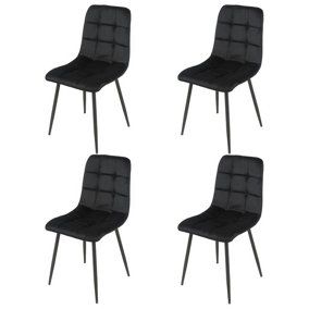 URBNLIVING 87cm Height Black Plush Velvet Padded Dining Chairs with Metal Legs Home Furniture 4 Pcs