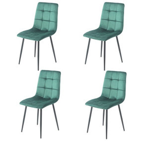 URBNLIVING 87cm Height Green Plush Velvet Padded Dining Chairs with Metal Legs Home Furniture 4 Pcs