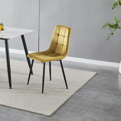 URBNLIVING 87cm Height Yellow Plush Velvet Padded Dining Chairs with Metal Legs Home Furniture 4 Pcs