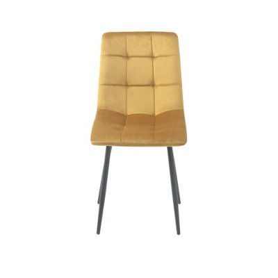 URBNLIVING 87cm Height Yellow Plush Velvet Padded Dining Chairs with Metal Legs Home Furniture 4 Pcs