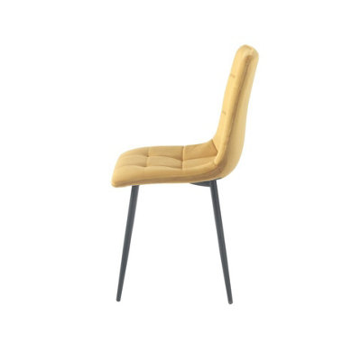 URBNLIVING 87cm Height Yellow Plush Velvet Padded Dining Chairs with Metal Legs Home Furniture 4 Pcs