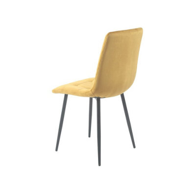 URBNLIVING 87cm Height Yellow Plush Velvet Padded Dining Chairs with Metal Legs Home Furniture 4 Pcs