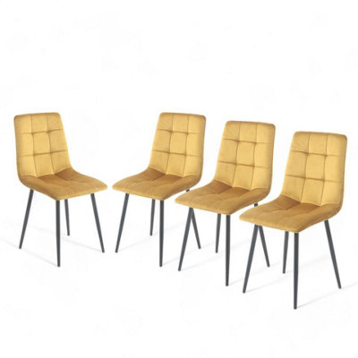 URBNLIVING 87cm Height Yellow Plush Velvet Padded Dining Chairs with Metal Legs Home Furniture 4 Pcs