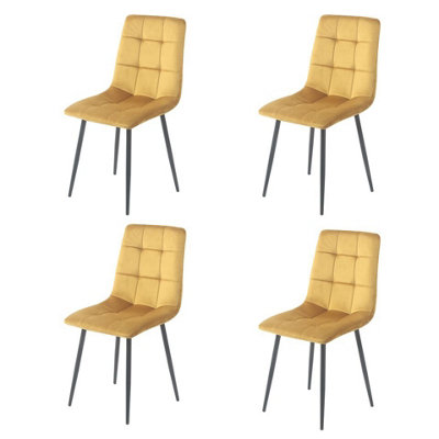 URBNLIVING 87cm Height Yellow Plush Velvet Padded Dining Chairs with Metal Legs Home Furniture 4 Pcs