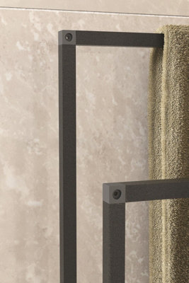 URBNLIVING 89cm Height 2-Tier Metal Freestanding Black Towel Holder ...