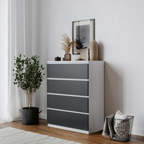 URBNLIVING 89cm Height 4 Black Drawer Skagen Grey Wooden Bedroom Chest Cabinet No Handle Storage Cupboard