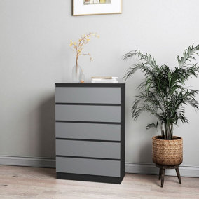 URBNLIVING 89cm Height 4 Grey Drawer Skagen Black Wooden Bedroom Chest Cabinet No Handle Storage Cupboard