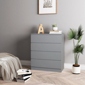 URBNLIVING 89cm Height 4 Grey Drawer Skagen Grey Wooden Bedroom Chest Cabinet No Handle Storage Cupboard