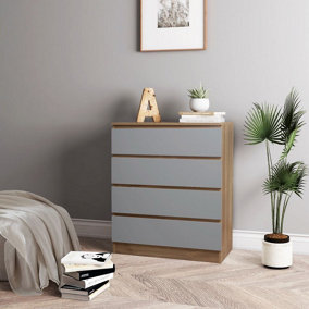 URBNLIVING 89cm Height 4 Grey Drawer Skagen Oak Wooden Bedroom Chest Cabinet No Handle Storage Cupboard