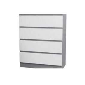URBNLIVING 89cm Height 4 White Drawer Skagen Grey Wooden Bedroom Chest Cabinet No Handle Storage Cupboard