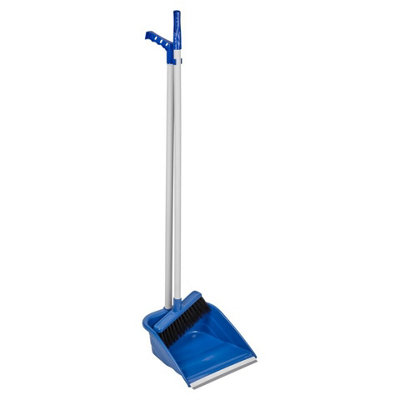 URBNLIVING 89cm Height Long Handled Upright Indoor Plastic Dustpan & Floor Brush Sweeper Cleaning Blue Set