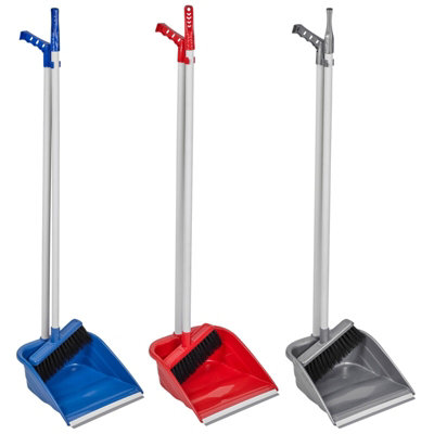 URBNLIVING 89cm Height Long Handled Upright Indoor Plastic Dustpan & Floor Brush Sweeper Cleaning Blue Set