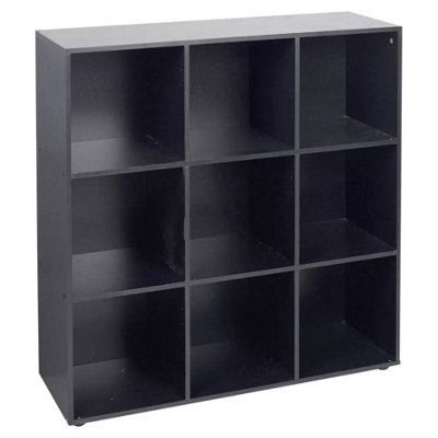 URBNLIVING 9 Cube Black Wooden Bookcase Shelving Display Shelves Storage Unit Wood Shelf Without Door