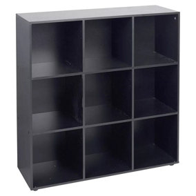 URBNLIVING 9 Cube Black Wooden Bookcase Shelving Display Shelves Storage Unit Wood Shelf Without Door