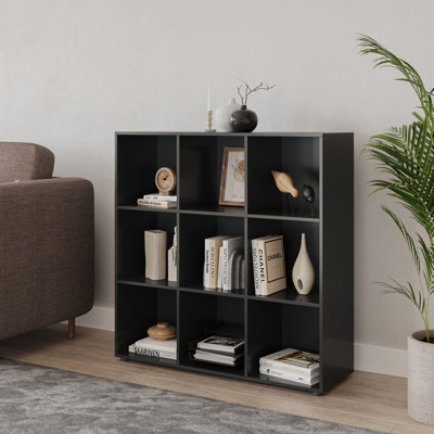 URBNLIVING 9 Cube Black Wooden Bookcase Shelving Display Shelves Storage Unit Wood Shelf Without Door