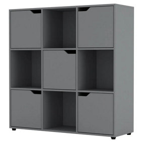 URBNLIVING 9 Cube Grey Wooden Bookcase Shelving Display Shelves Storage Unit Wood Shelf Grey Door