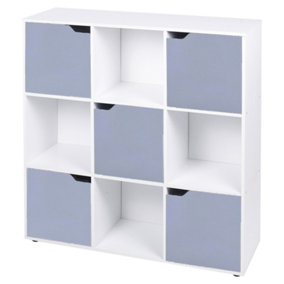 URBNLIVING 9 Cube White Wooden Bookcase Shelving Display Shelves Storage Unit Wood Shelf Grey Door