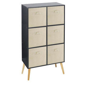 URBNLIVING 90cm Height 6 Cube Black Wooden Bookcase with Beech Legs Living Room Beige Shelf Storage Drawers