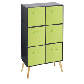 URBNLIVING 90cm Height 6 Cube Black Wooden Bookcase with Beech Legs Living Room Green Shelf Storage Drawers