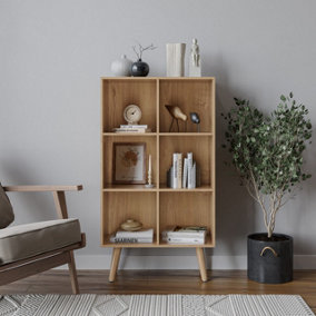 URBNLIVING 90cm Height 6 Cube Oak Wooden Bookcase with Beech Legs Living Room Bedroom Unit Shelves