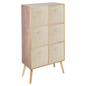 URBNLIVING 90cm Height 6 Cube Oak Wooden Bookcase with Beech Legs Living Room Beige Shelf Storage Drawers