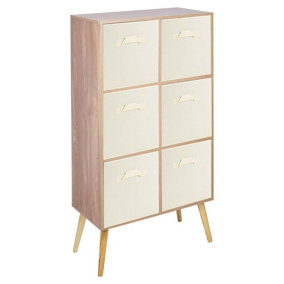 URBNLIVING 90cm Height 6 Cube Oak Wooden Bookcase with Beech Legs Living Room Cream Shelf Storage Drawers