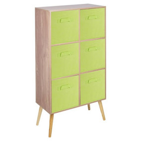 URBNLIVING 90cm Height 6 Cube Oak Wooden Bookcase with Beech Legs Living Room Green Shelf Storage Drawers