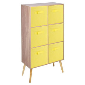 URBNLIVING 90cm Height 6 Cube Oak Wooden Bookcase with Beech Legs Living Room Yellow Shelf Storage Drawers