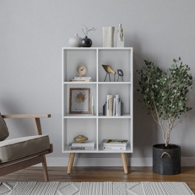 URBNLIVING 90cm Height 6 Cube White Wooden Bookcase with Beech Legs Living Room Bedroom Unit Shelves
